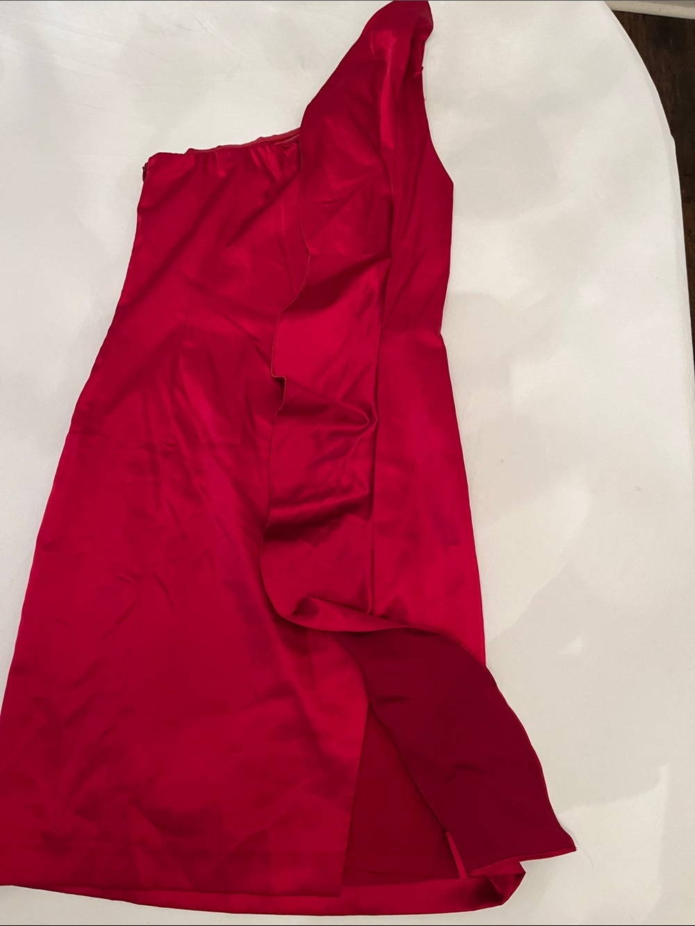 ANTONIO MELANI One-Shoulder Red Satin Ruffle Dress